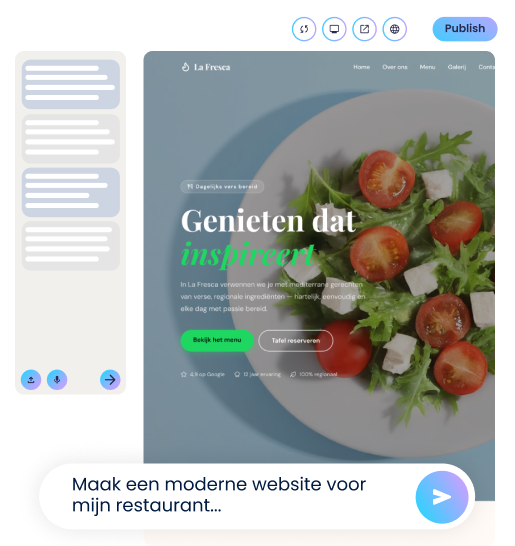 Tekst in een promptvenster waarna de website van een restaurant wordt opgebouwd.