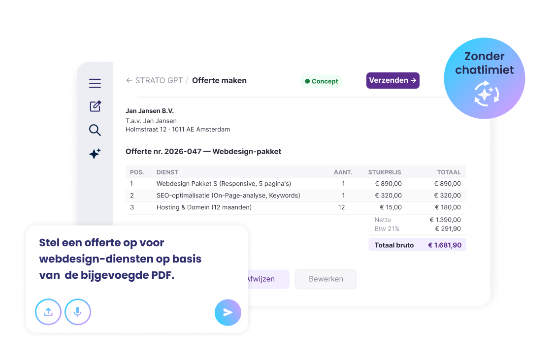 Promptvenster en resultaat: offerteopstelling