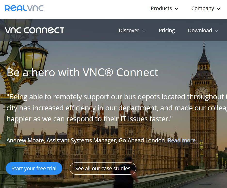 Screenshot van de software VNC connect