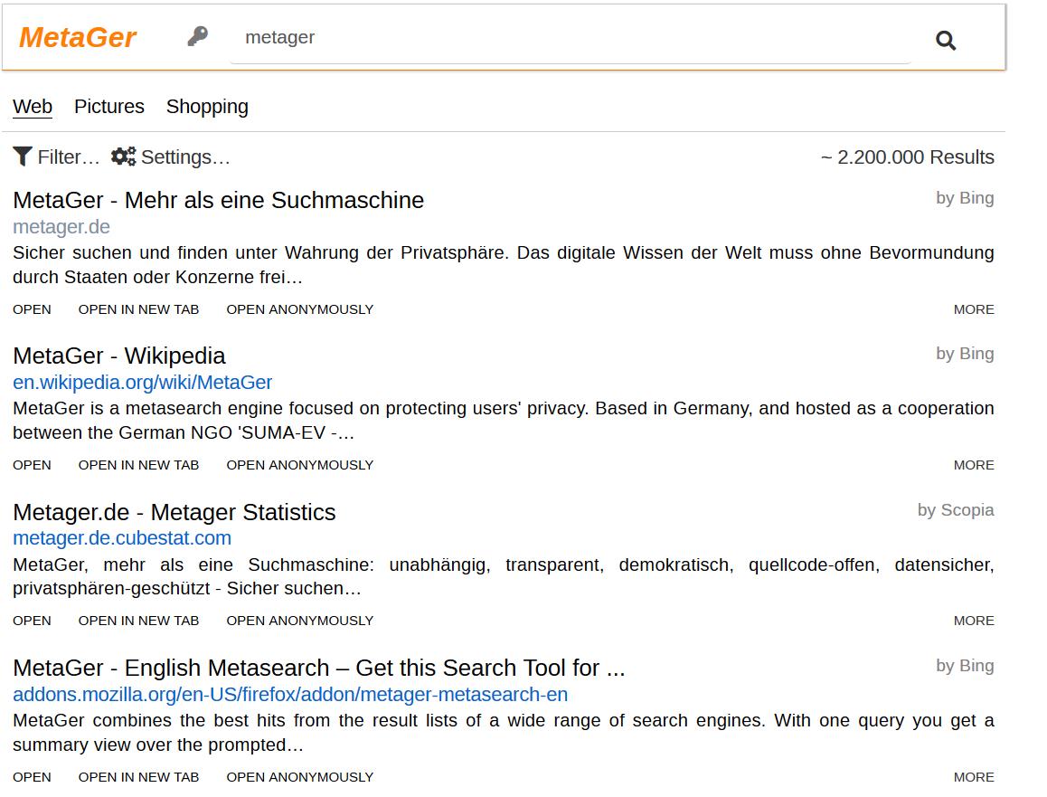 Alternatieven zoekmachines: MetaGer