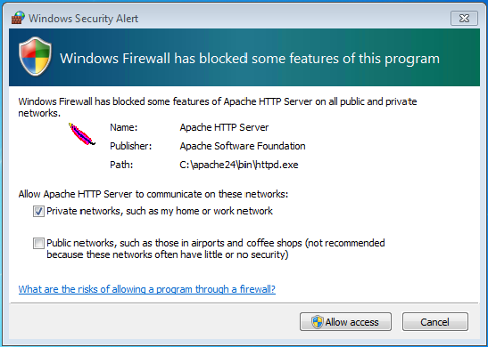 Apache Webserver: standaardconfiguratie blokkeert Windows Firewall