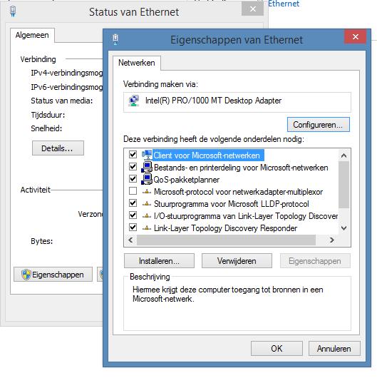 Overzicht van geactiveerde en gedeactiveerde netwerkdiensten