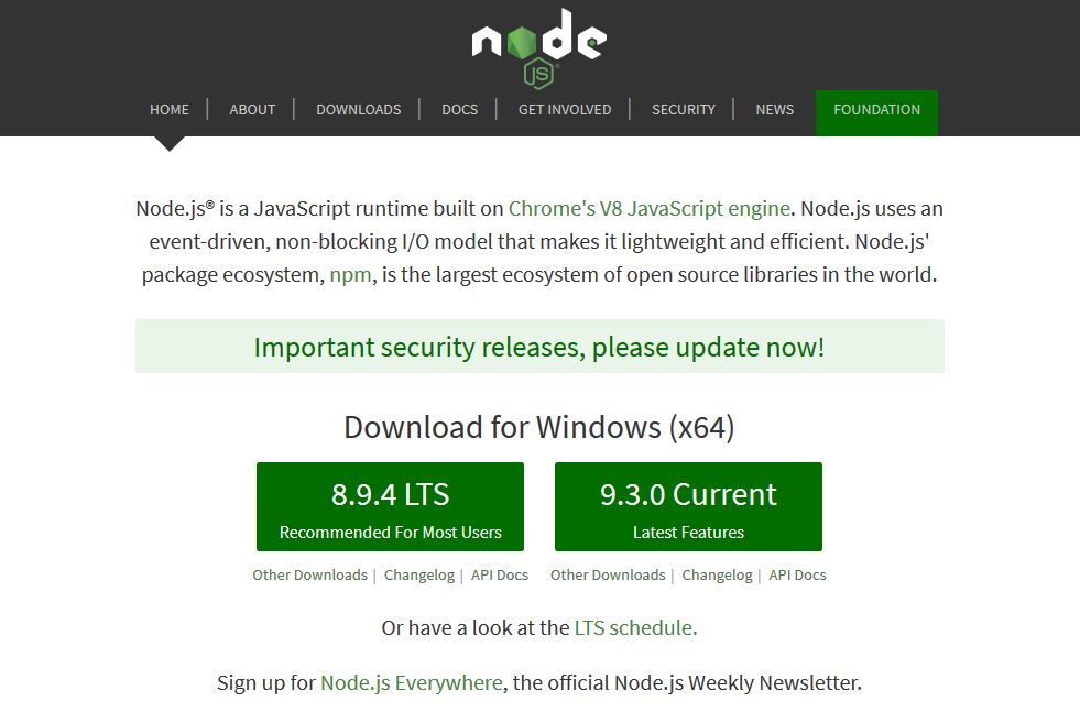 Node.js softwarepakket downloaden