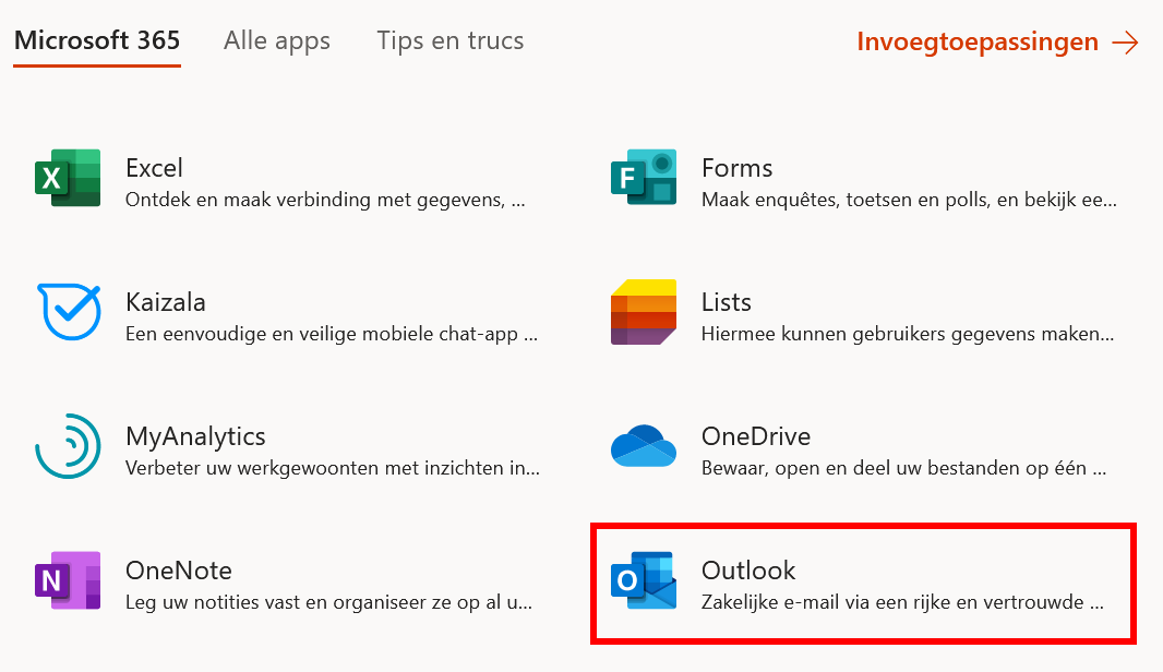 Office 365-webinterface 