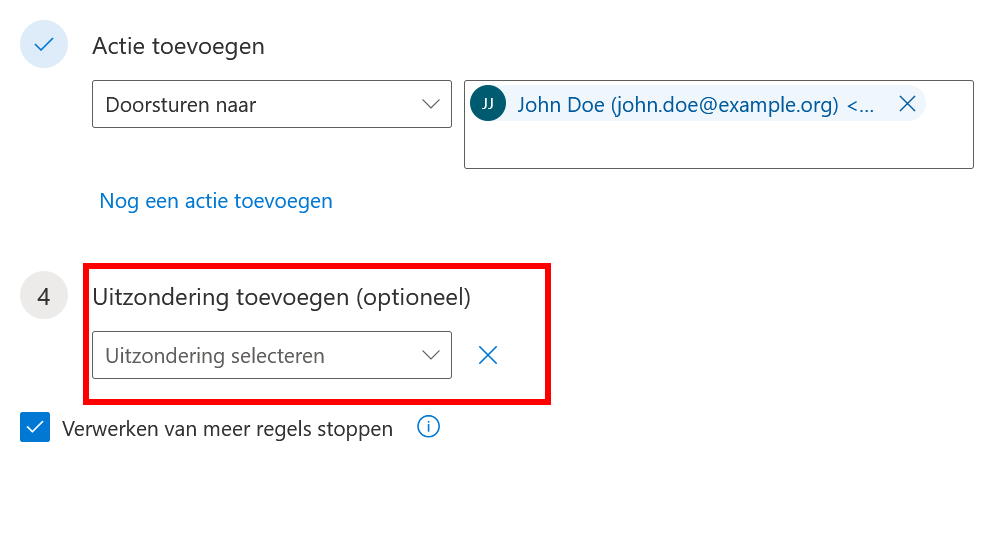 Outlook on the Web: uitzonderingen voor filterregels