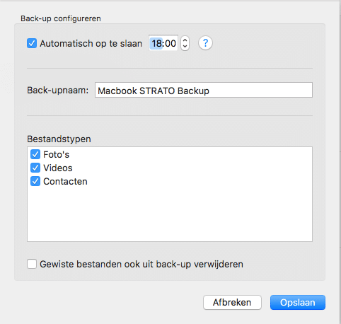 Apparaatback-up voor HiDrive: Mac instellingen