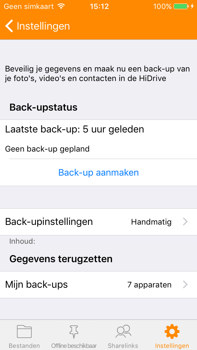 Apparaatback-up voor HiDrive: iOS