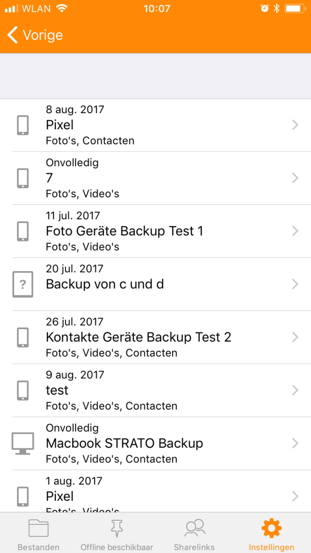Apparaatback-up voor HiDrive: gegevens terugzetten