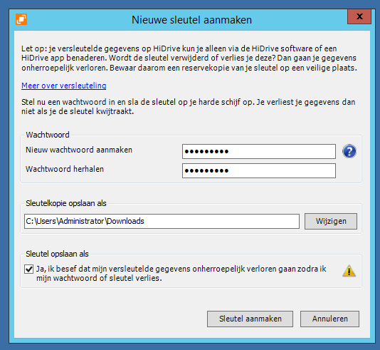 Je gegevens in HiDrive versleutelen met end-to-end encryptie - Via de Windows-software kun je de sleutel instellen, die je via een wachtwoord beveiligt. 