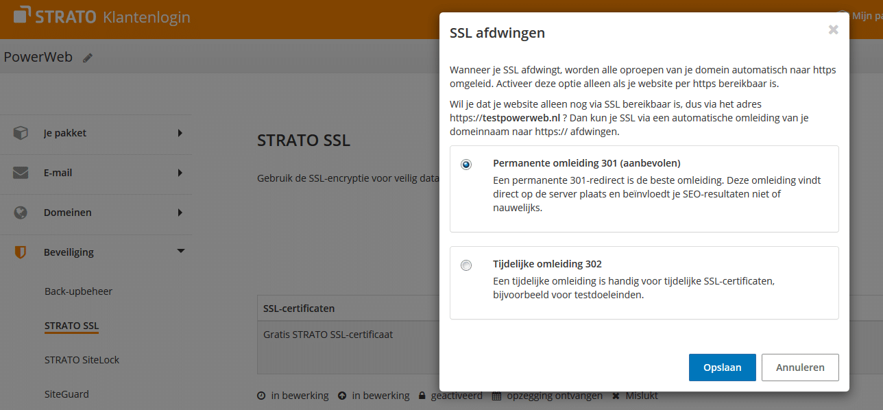 STRATO klantenlogin: SSL afdwingen  