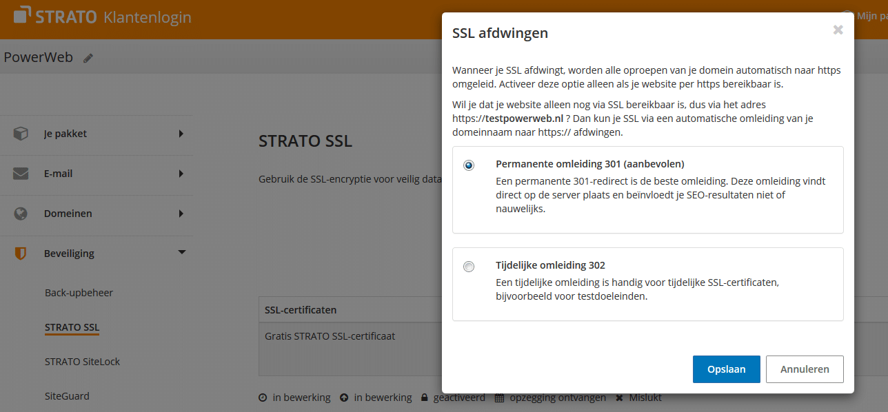 STRATO klantenlogin: SSL afdwingen