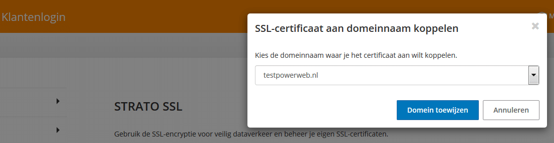 STRATO klantenlogin: SSL-certificaat aan domeinnaam koppelen