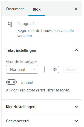 WordPress: de instellingen van het blok