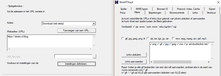 Filterregels in HTTrack