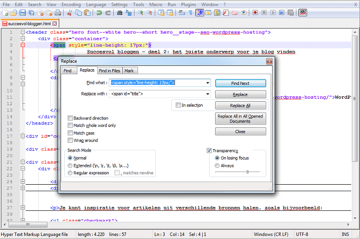 Zoeken en vervangen in alle bestanden tegelijk met Notepad++