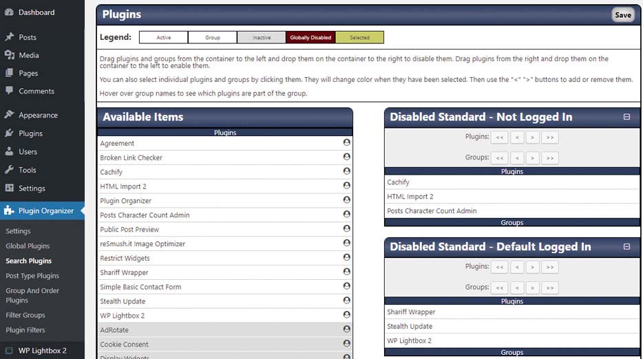 Plugin Organizer: hier zie je de gedetailleerde opties waarmee je plug-ins selectief in WordPress kunt laden.