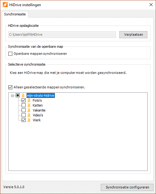 Synchronisatie configureren met de software voor HiDirve