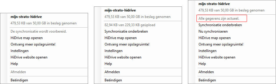 De verschillende stappen in het synchronisatieproces met HiDrive