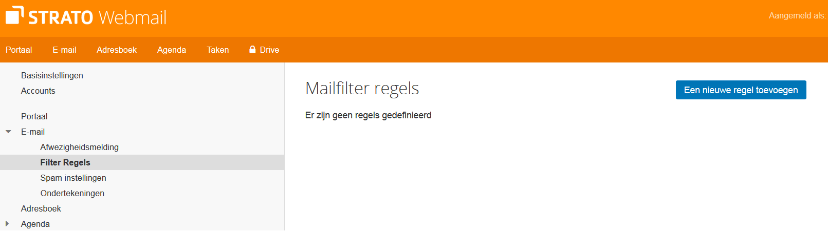 STRATO Webmail: Om nieuwe filters in te stellen, maak je een filterregel