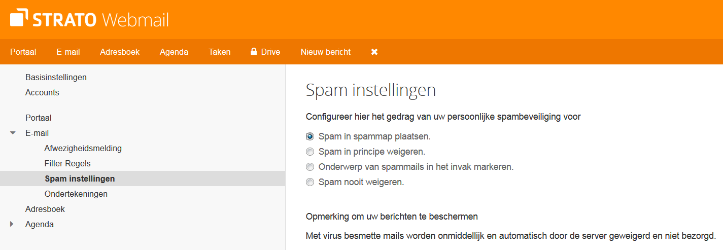 STRATO Webmail: Laat spamberichten niet direct verwijderen