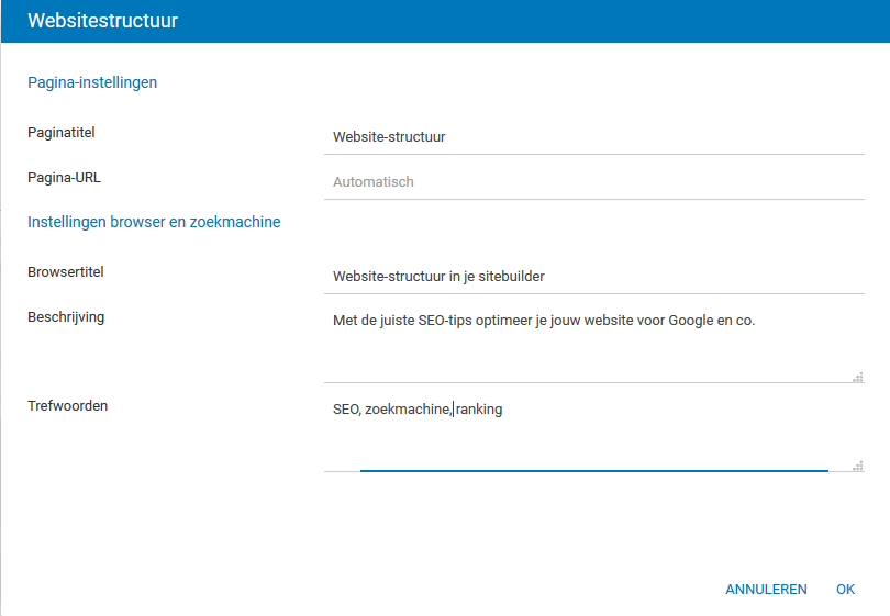 keywords in je website-structuur