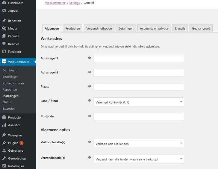 Je eigen webshop starten met WooCommerce - winkelgegevens invullen