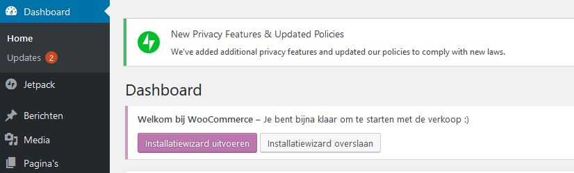 Je eigen webshop starten met WooCommerce - dashboard na het activeren van WooCommerce