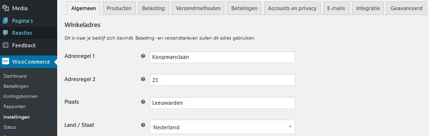 Je eigen webshop starten met WooCommerce - instellingen adresgegevens invullen en andere opties