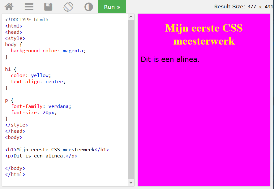 CSS tryit editor: experimenteren met kleur