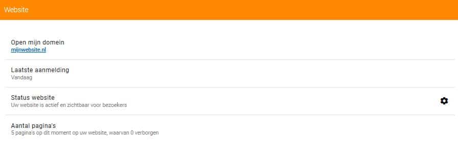 De status van je website op het Sitebuilder dashboard