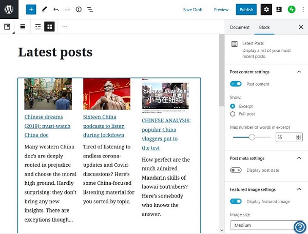 WordPress 5.4: De nieuwste artikelen worden getoond met foto's