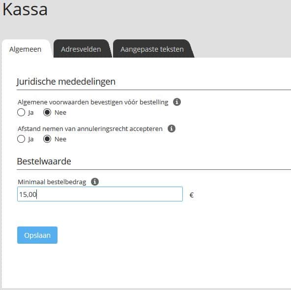 Screenshot STRATO webshop Now: minimale bestelwaarde vastleggen