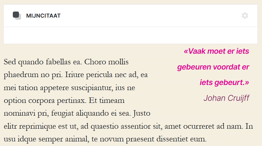 Lazy blocks: voorbeeld van "citaten-blok" zonder dat de invoervelden zichtbaar zijn