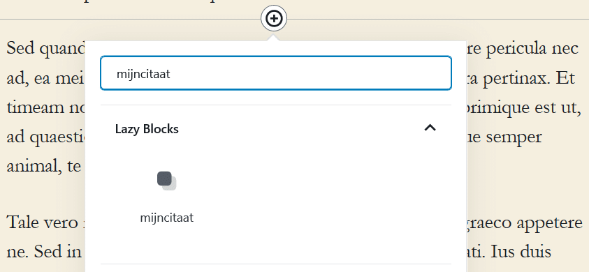 Zo ziet je zelfgemaakte blok er in de editor uit