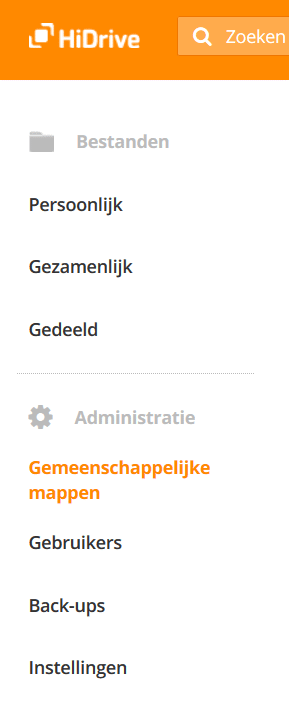 HiDrive zijmenu: Gemeenschappelijke mappen