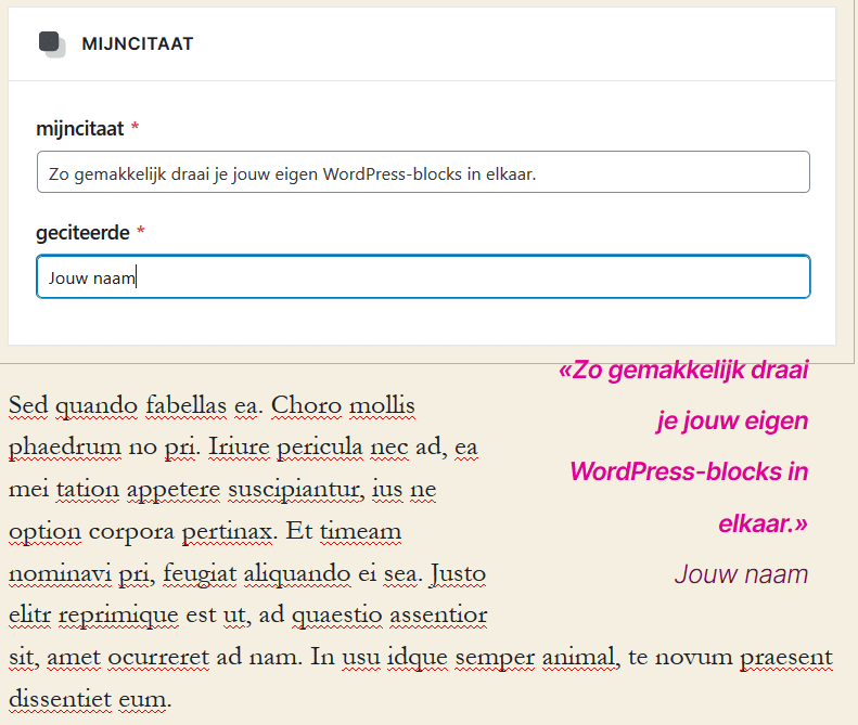 Zo ziet je zelfgemaakte blok er in de editor uit (2)