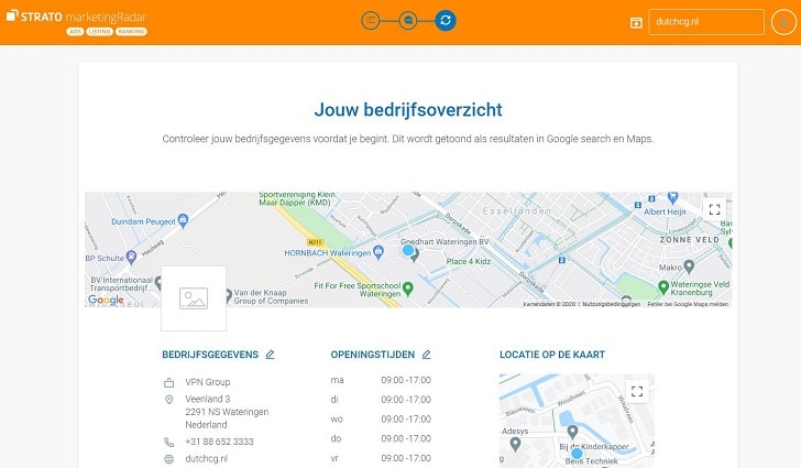 Je bedrijfsoverzicht in STRATO marketingRadar