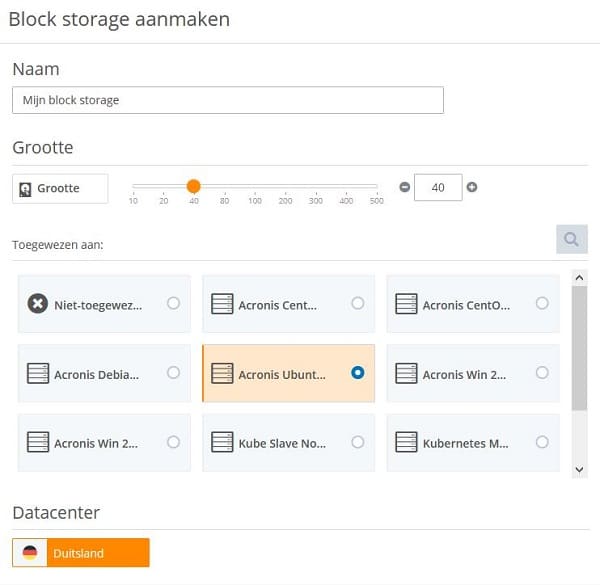 STRATO ServerCloud:  block storage wordt aan een enkele VM gekoppeld als een soort externe harde schijf