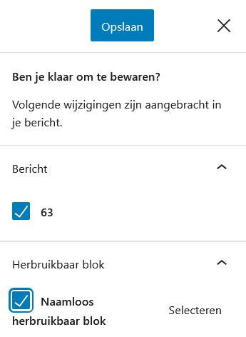 WordPress 5.7: herbruikbaar blok wijzigingen opslaan