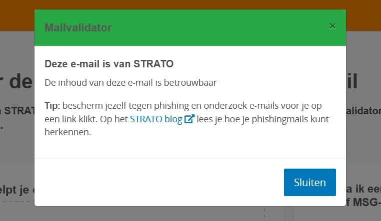 STRATO Mailvalidator: Deze e-mail is van STRATO afkomstig.