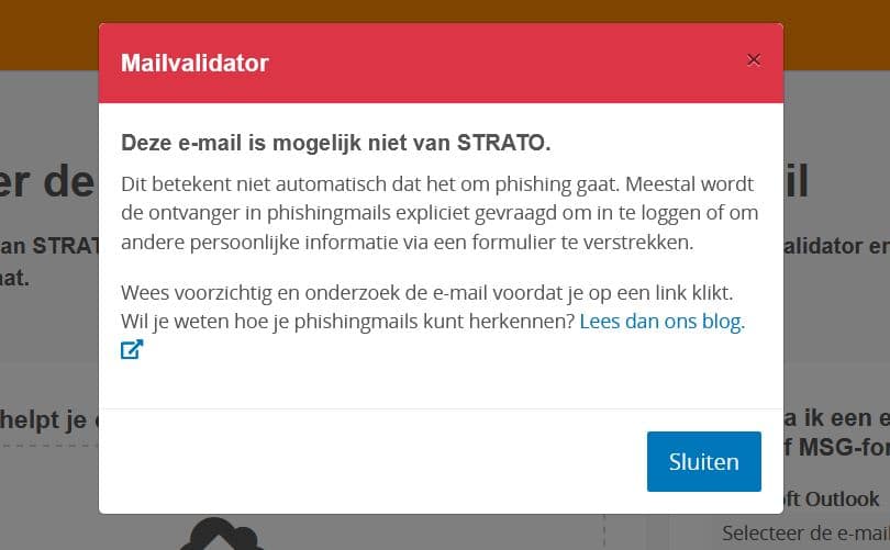 STRATO Mailvalidator: Deze e-mail is niet van STRATO afkomstig.