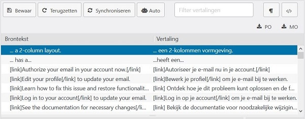 WordPress plug-in Loco Translate: de synchronisatie-functie toont die begrippen die door een update werden veranderd.