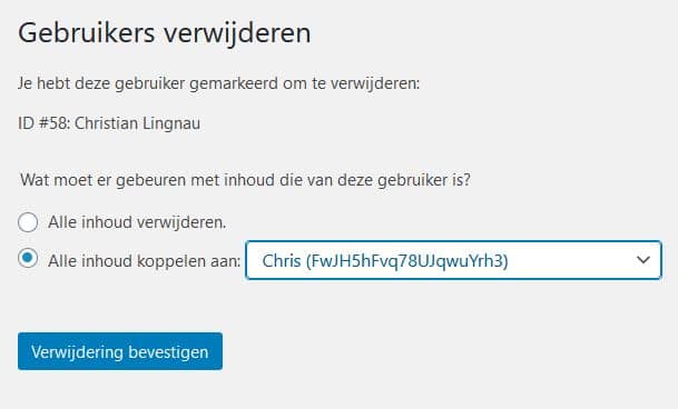 WordPress: als je een bestaande gebruiker verwijdert, heb je de keus om de betreffende artikelen aan een andere gebruiker over te dragen