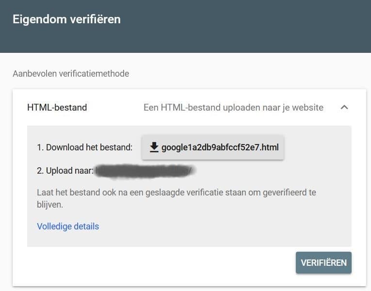 Eigendom verifiëren in de Google Search Console