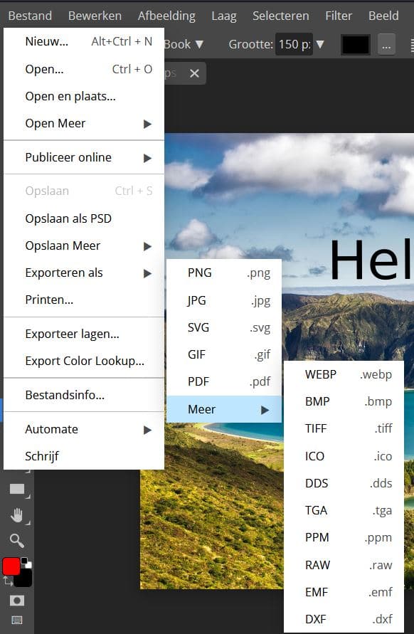 Photopea ondersteunt verschillende formaten