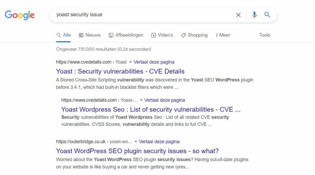 Zoeken op Google naar veiligheidsproblemen bij WordPress plug-ins