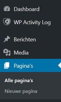 WordPress dashboard hoofdmenu