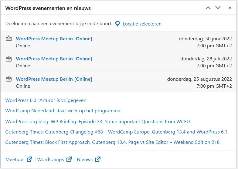 RSS-feed in het WordPress dashboard