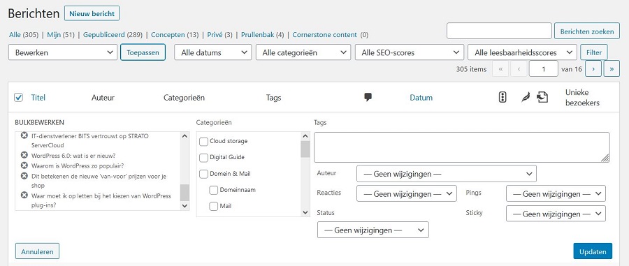 Bulkbewerking in WordPress: categorieën en tags wijzigen, auteurs, opmerkingen en andere details wijzigen