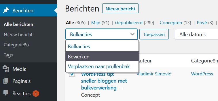 Bulkbewerking in WordPress